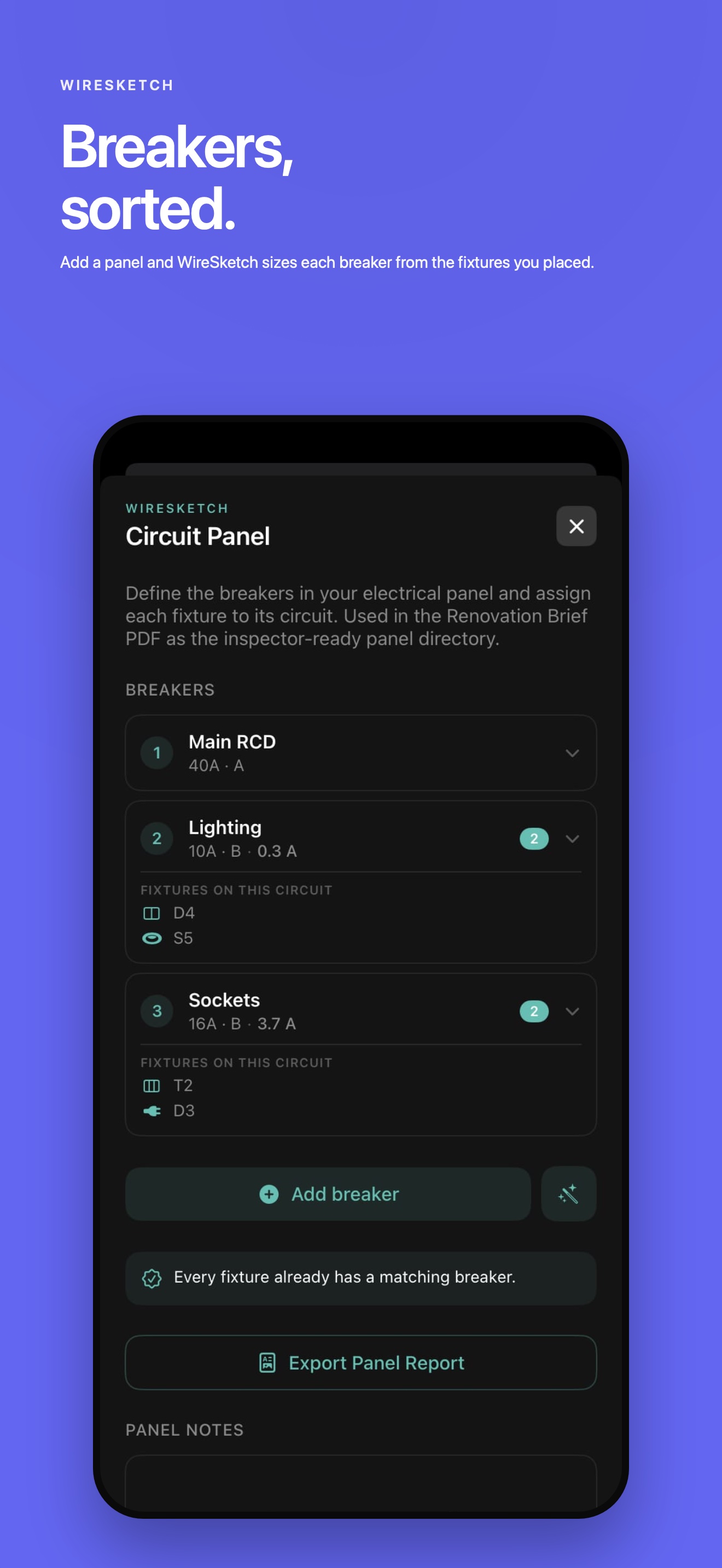 Circuit Panel with auto-fill from fixtures