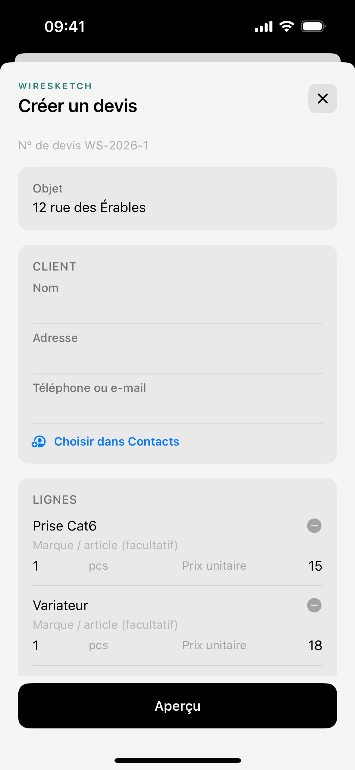 Devis PDF à votre image, généré depuis le plan électrique