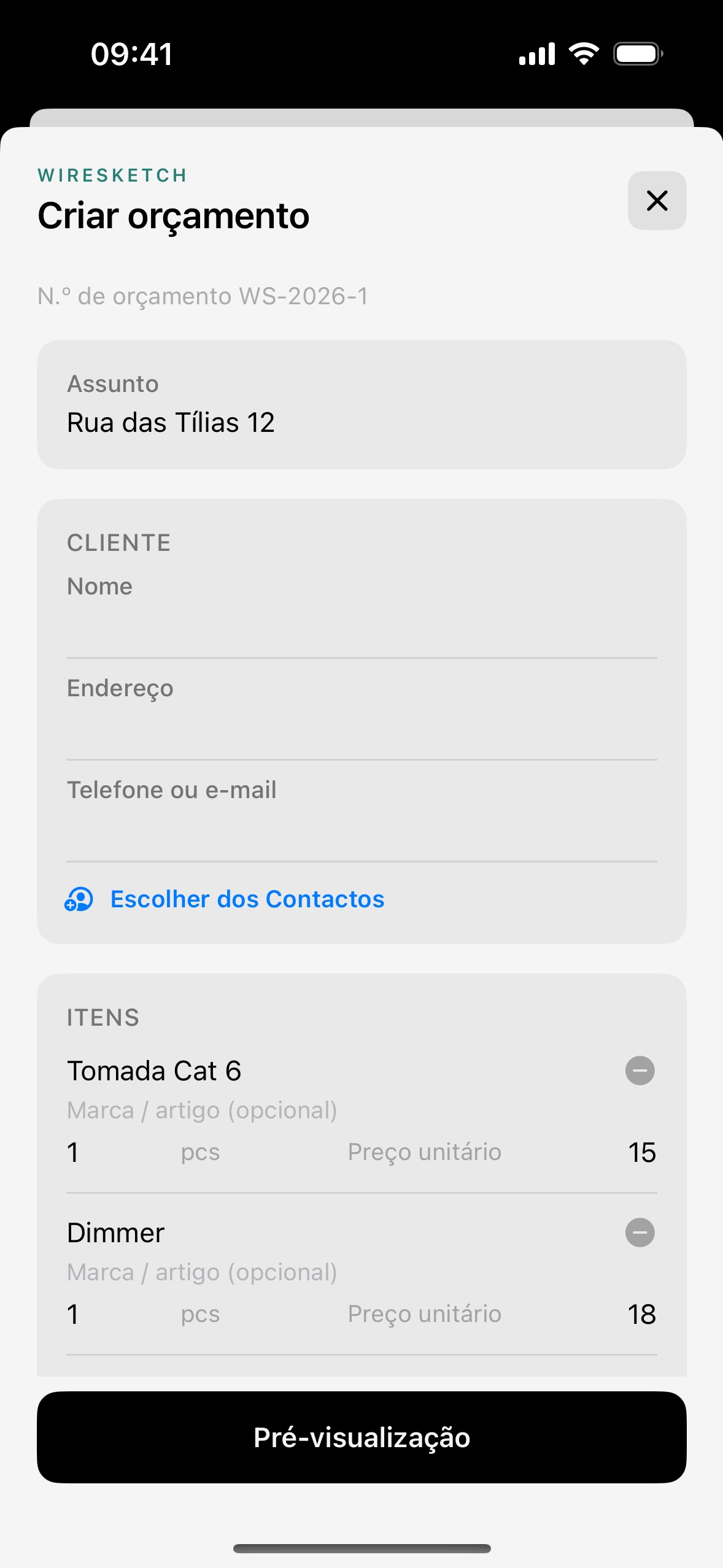 Proposta com preços