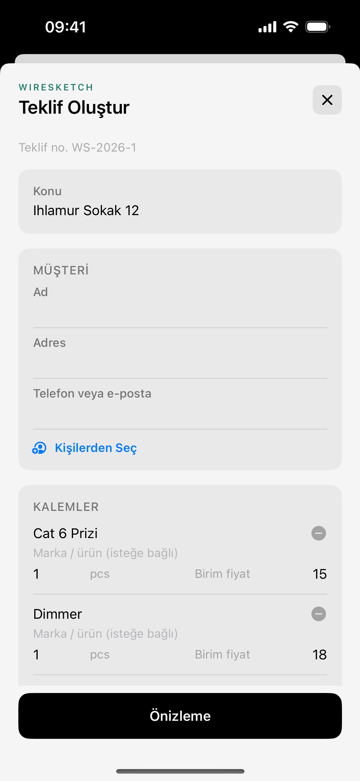 Fiyatlı teklif